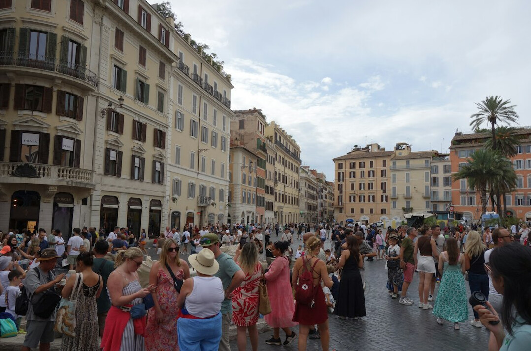 Crowd of people in a European public square