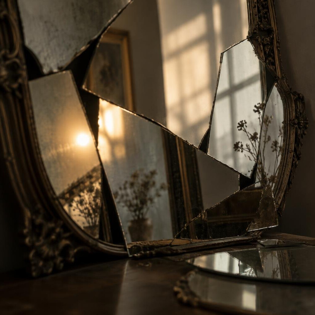 Fragmented mirror reflecting soft light